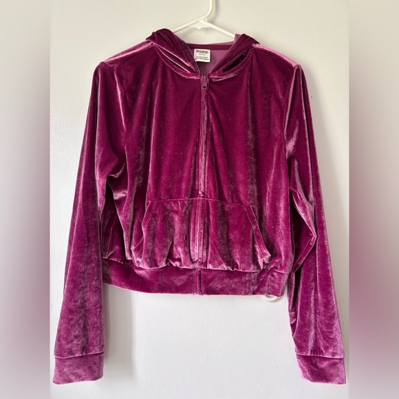 PINK Victorias Secret Medium Mauve Jacket Zip Up Hoodie Crop Velour Velvet Bling - Picture 4 of 8